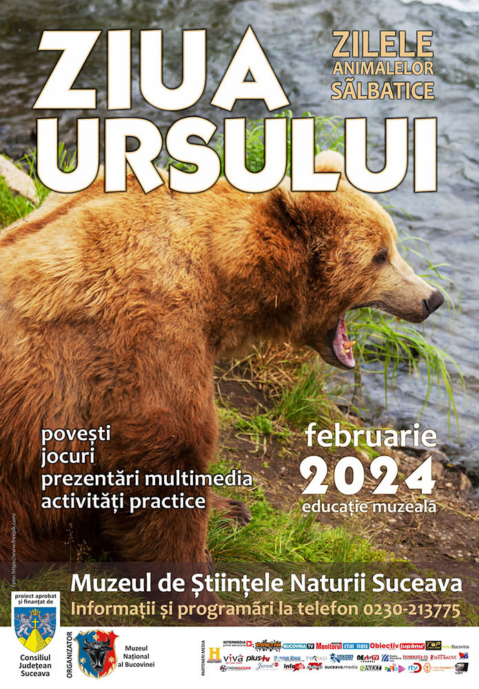 Muzeul de Științele Naturii din Suceava derulează pe tot parcursul lunii februarie activitățile din cadrul programului "Zilele animalelor sălbatice. Ziua Ursului"