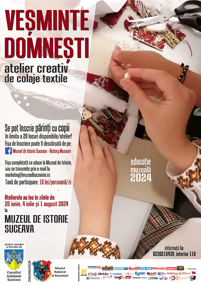 Muzeul Național al Bucovinei organizează atelierul creativ de colaje textile "Veșminte domnești"