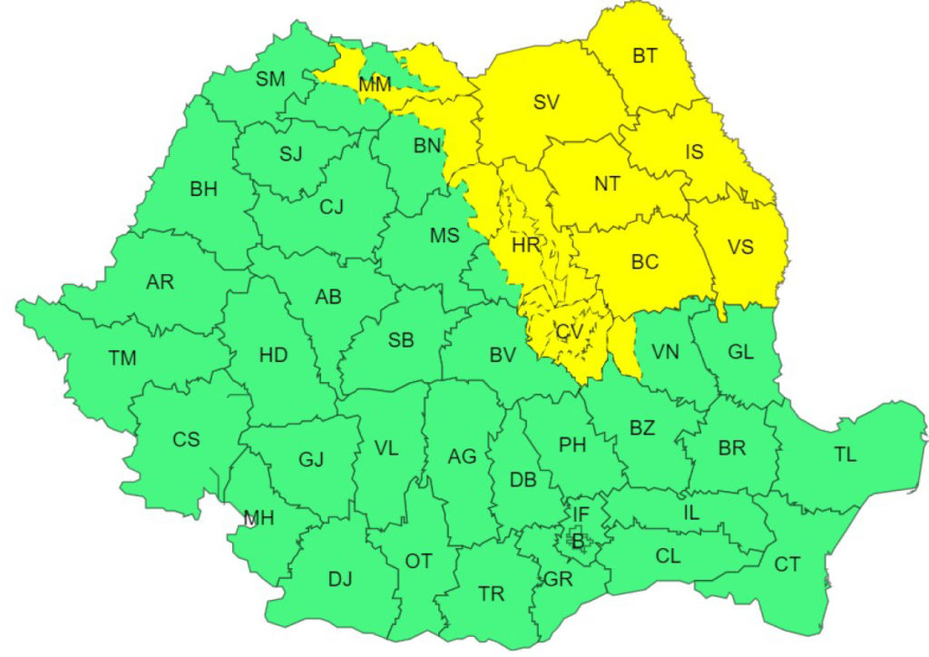 ANM a emis două atenționări meteorologice pentru județul Suceava