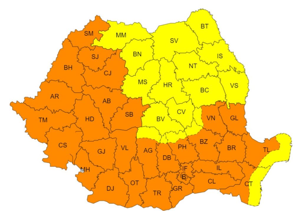 ANM a emis trei antenționări meteorologice pentru județul Suceava