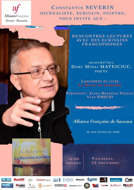 Alianța Franceză din Suceava continuă seria de întâlniri cu scriitori și autori francofoni din spațiul românesc