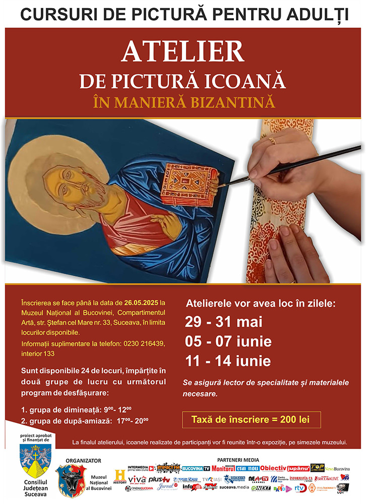 Muzeul Național al Bucovinei organizează "Atelierul de pictură icoană bizantină"