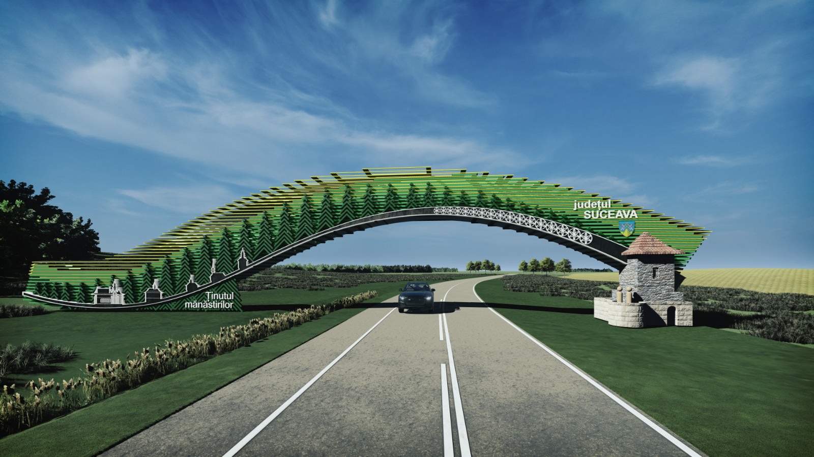 Consiliul Județean a aprobat construirea unei noi porți de intrare în județul Suceava, pe DN2, în localitatea Drăgușeni, care va îmbina designul contemporan cu elementele tradiționale