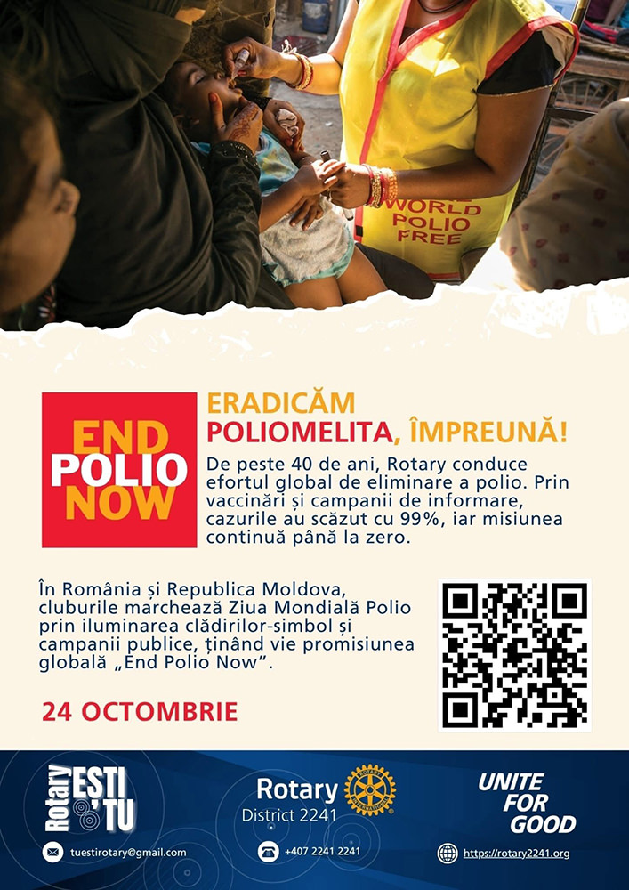 Cluburile Rotary din Suceava marchează Ziua Mondială Anti-Polio prin acțiuni de conștientizare și iluminarea teatrului