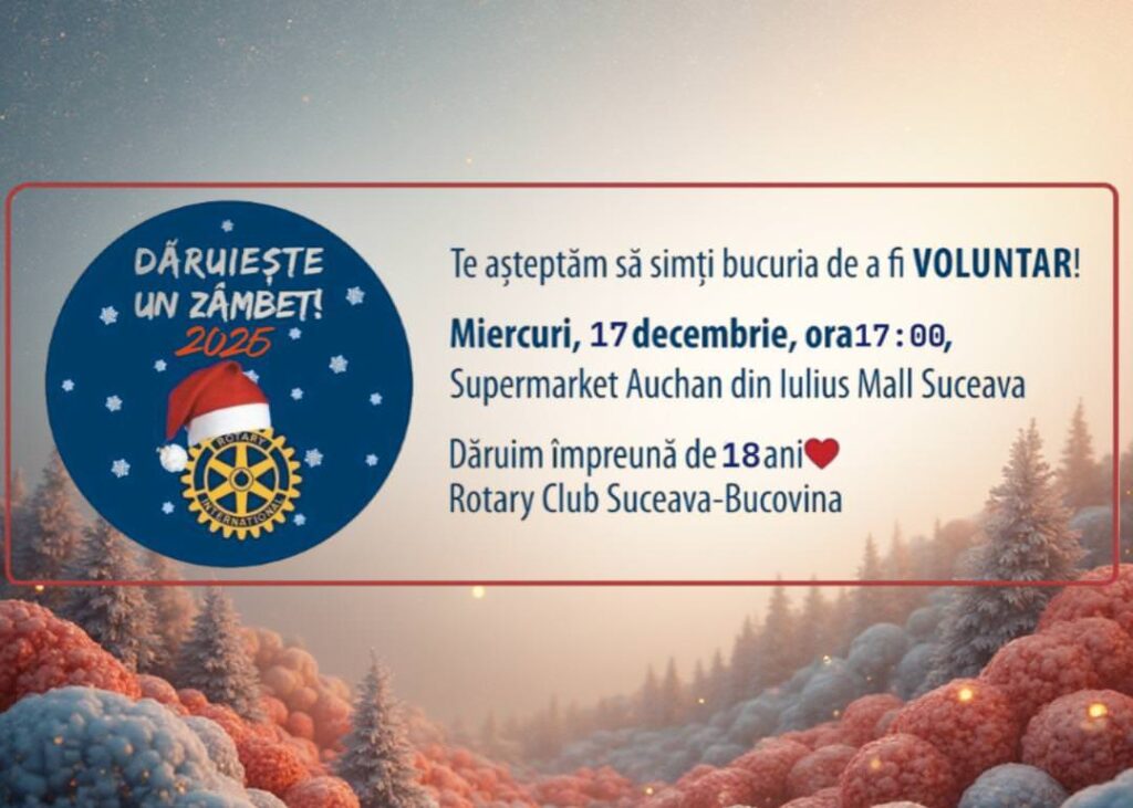 Peste o sută de copii vor primi daruri la Iulius Mall Suceava prin campania „Dăruiește un zâmbet” a Clubului Rotary Suceava Bucovina