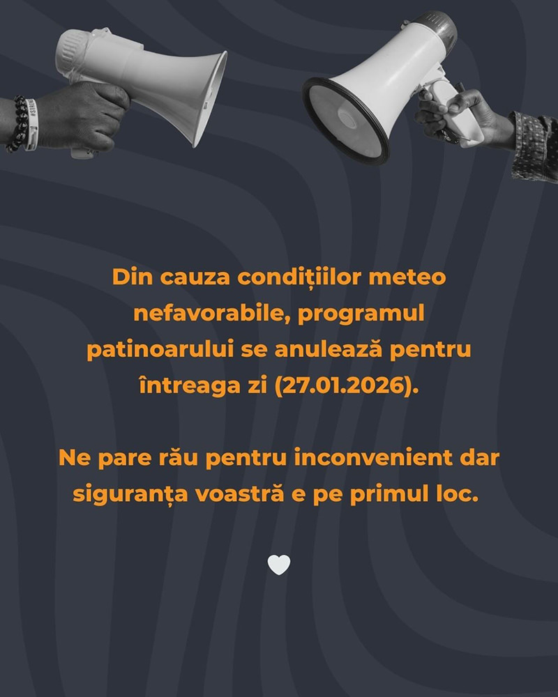 Reprezentanții ZONE47 au anunțat suspendarea programului la patinoar pentru siguranța vizitatorilor