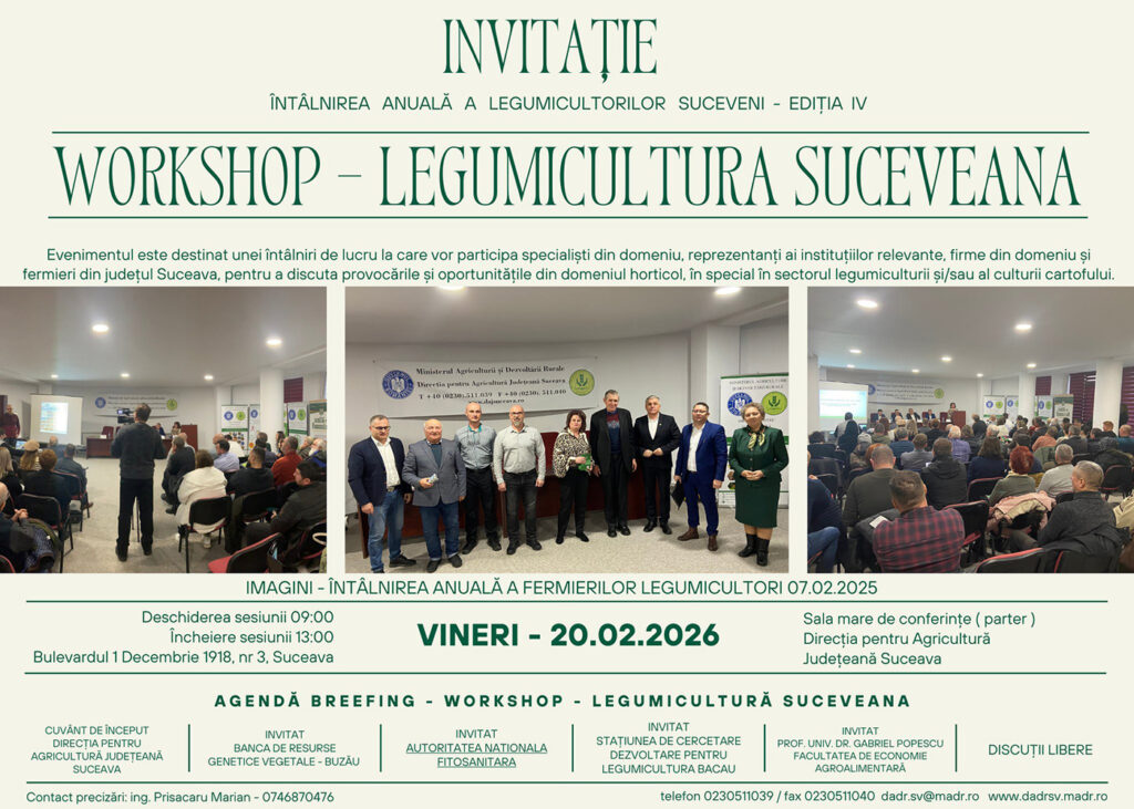 Direcția pentru Agricultură Suceava invită legumicultorii la a IV-a ediție a întâlnirii anuale dedicate sectorului horticol