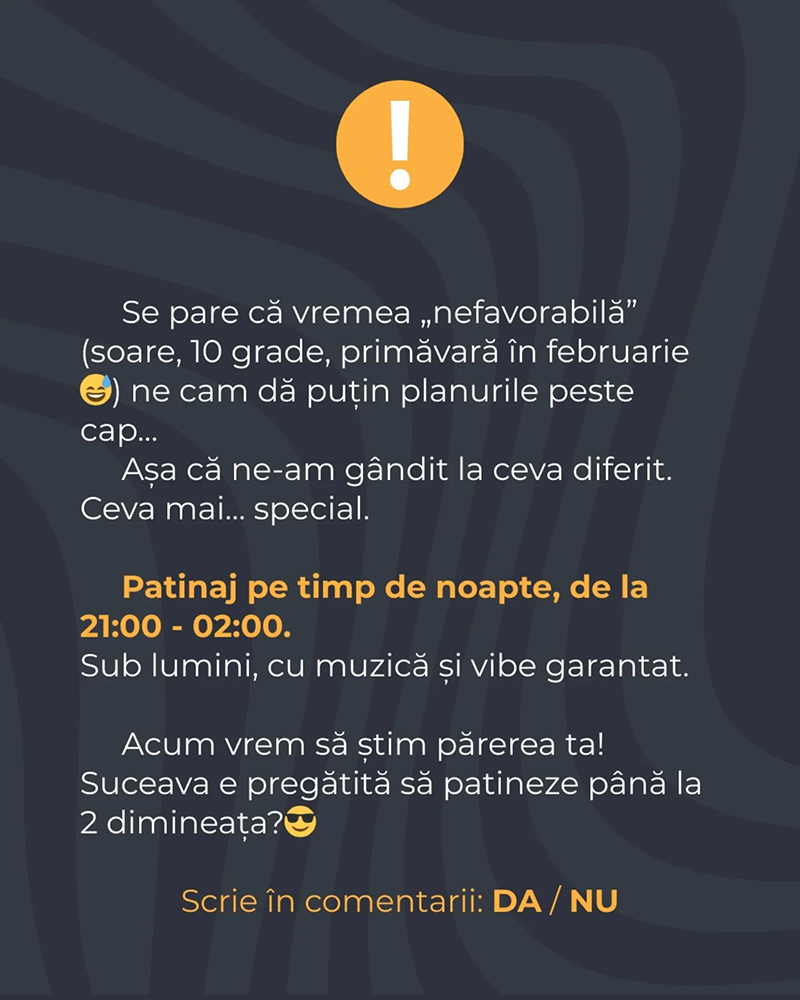 Patinaj de noapte la ZONE47, adaptat vremii de primăvară