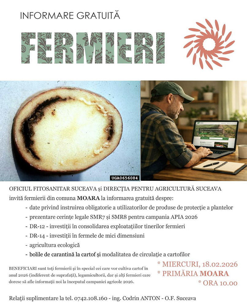 Sesiune de informare gratuită pentru fermierii din comuna Moara, organizată de Oficiul Fitosanitar Suceava