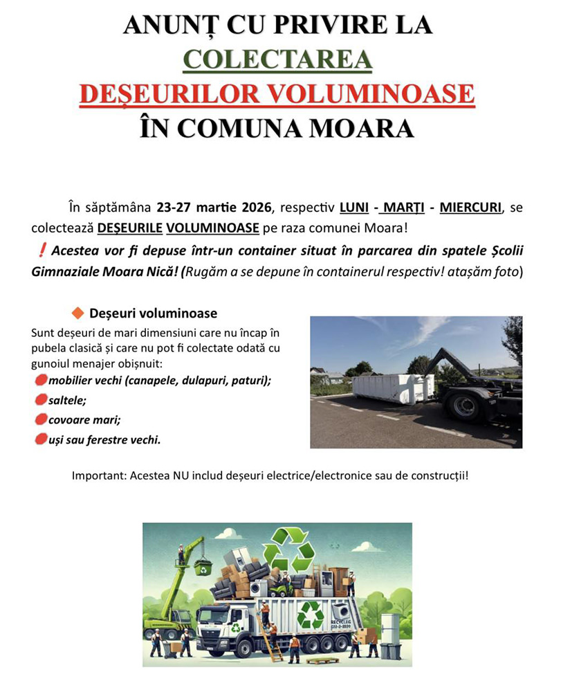 Campanie de colectare a deșeurilor voluminoase în comuna Moara