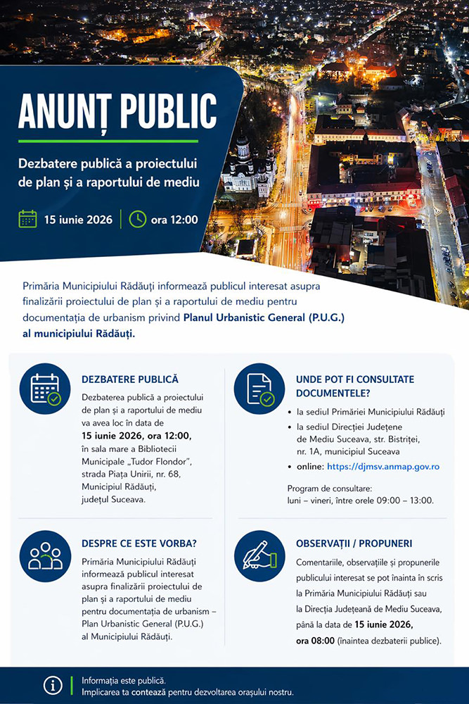 Noul Plan Urbanistic General al municipiului Rădăuți intră în dezbatere publică