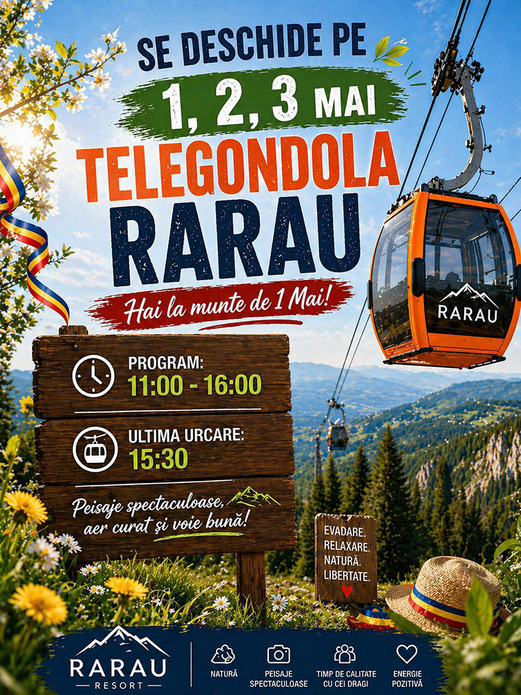 Telegondola Rarău din Câmpulung Moldovenesc se redeschide pentru turiști în perioada 1-3 Mai 2026