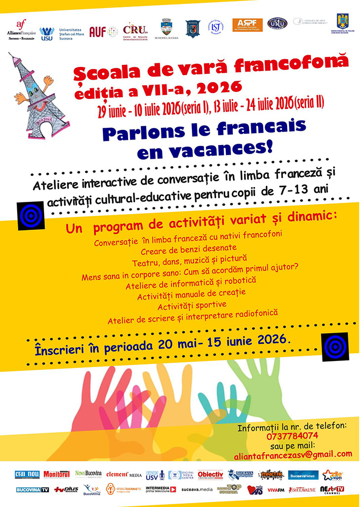 Alianța Franceză din Suceava organizează a VII-a ediție a "Școlii de vară francofone"
