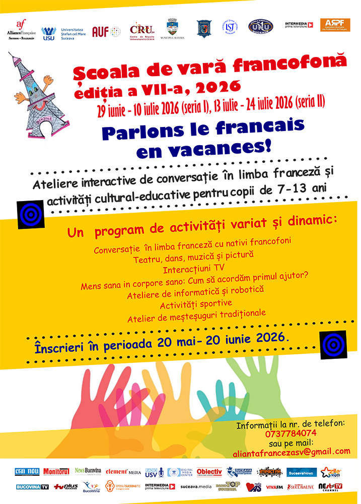 Alianța Franceză din Suceava organizează a șaptea ediție a Școlii de vară francofone