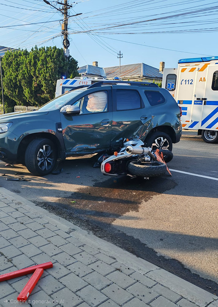 Două persoane au ajuns la spital după un accident între un autoturism și o motocicletă la Moara