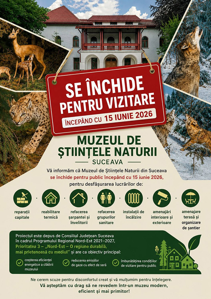 Muzeul de Științele Naturii Suceava se închide pentru reparații capitale
