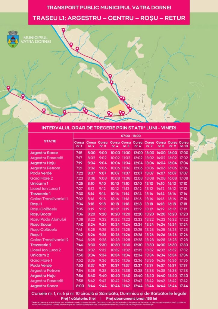 Primăria Municipiului Vatra Dornei a publicat programul complet al transportului public