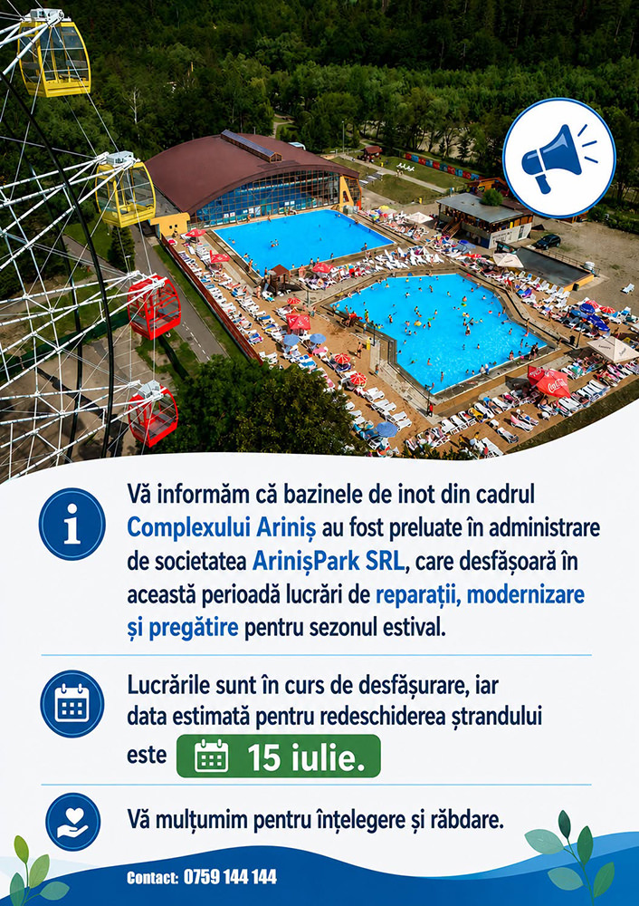 Reparații și modernizare la ștrandul din Complexul Acvatic Ariniș din Gura Humorului