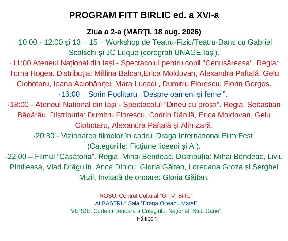 Festivalul Internațional de Teatru pentru Tineret Grigore Vasiliu Birlic (2026) - program