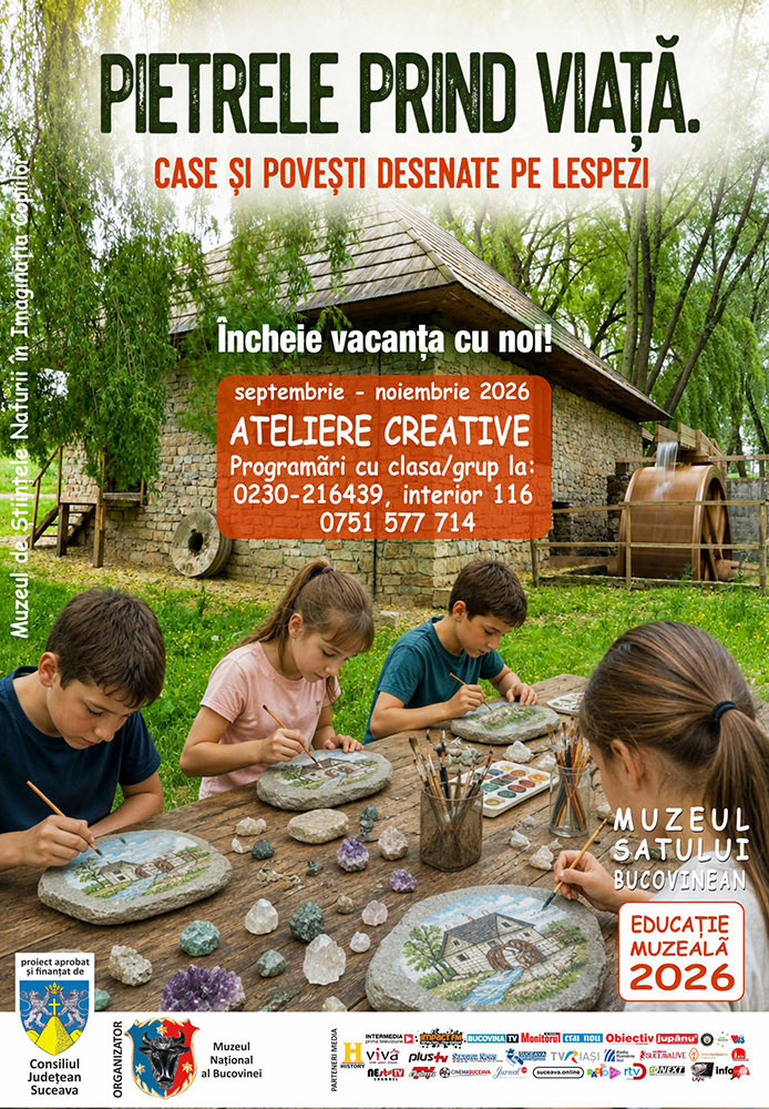 Ateliere de pictură pe piatră pentru copii, organizate la Muzeul Satului Bucovinean Suceava