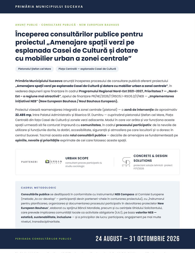 Primăria pregătește reamenajarea centrului Sucevei
