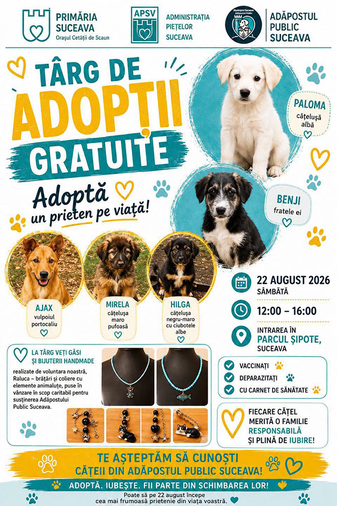 Târg de adopții pentru cățeii fără stăpân
