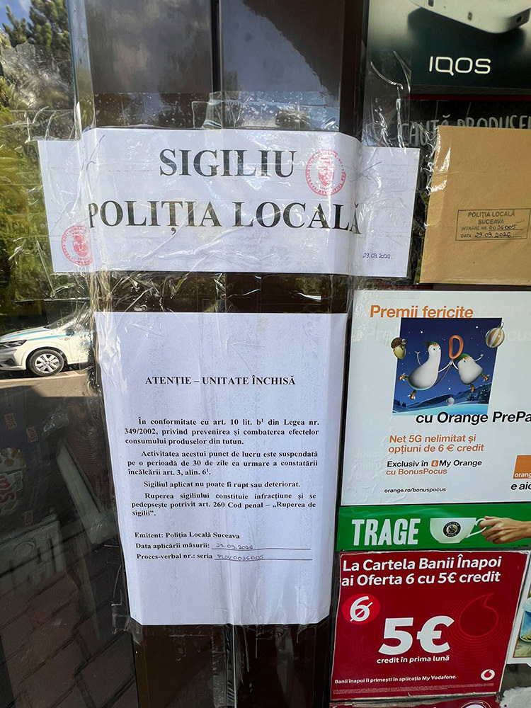 Magazin din Suceava, amendat cu 10.000 de lei pentru vânzarea de produse cu nicotină către minori