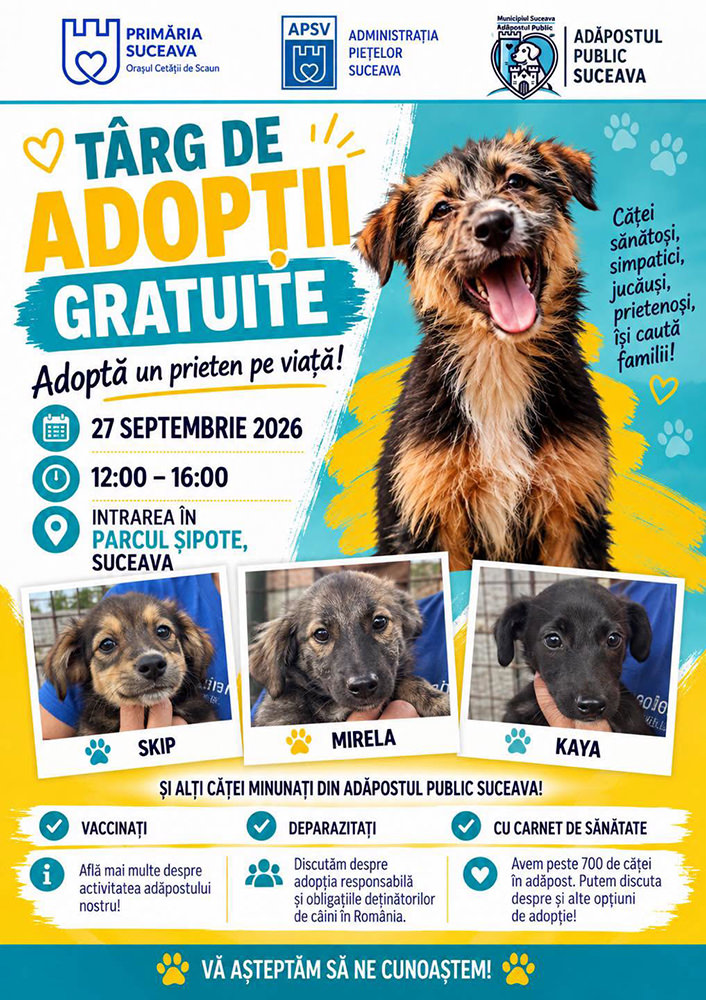 Târg de adopții pentru cățeii fără stăpân