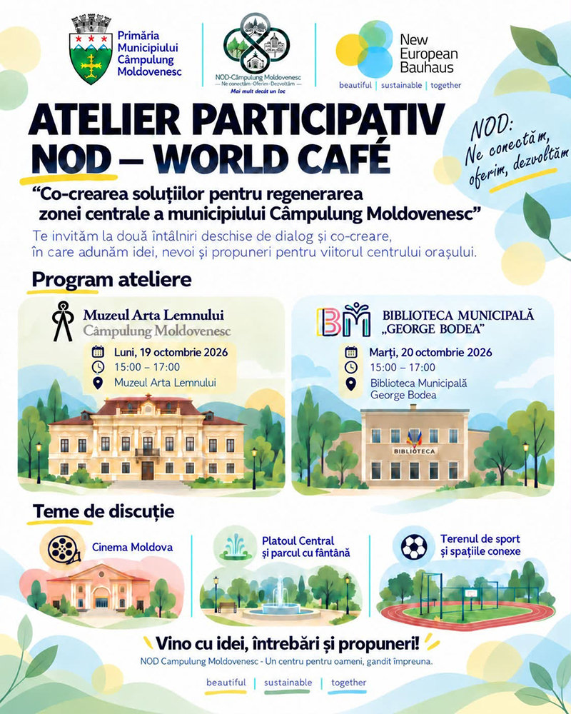 Locuitorii din Câmpulung Moldovenesc, invitați să participe la două ateliere despre reamenajarea centrului municipiului