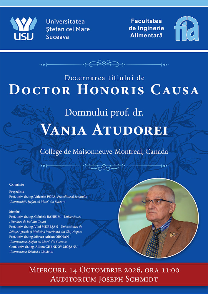 Profesorul Vania Atudorei va primi titlul de Doctor Honoris Causa al Universității Ștefan cel Mare din Suceava